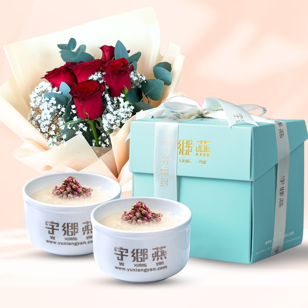 RED ROSE BOUQUET + 2 BOWLS CONCENTRATE BIRD'S NEST
