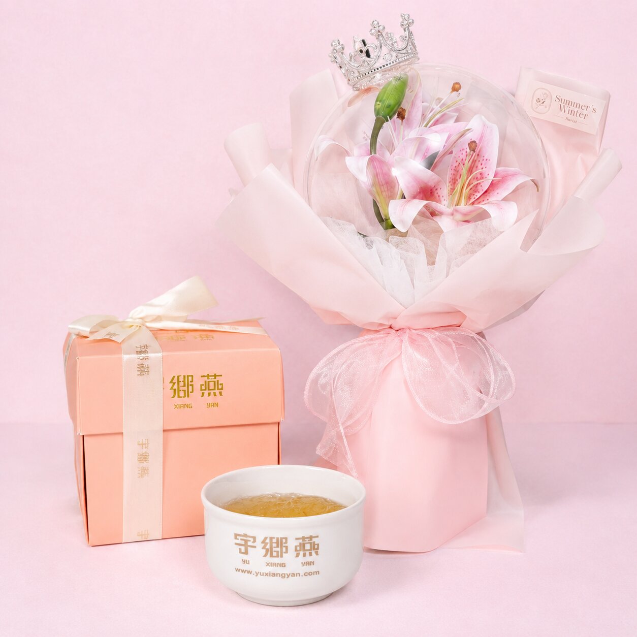 Concentrate Bird's Nest with Lilies Crystal Bouquet