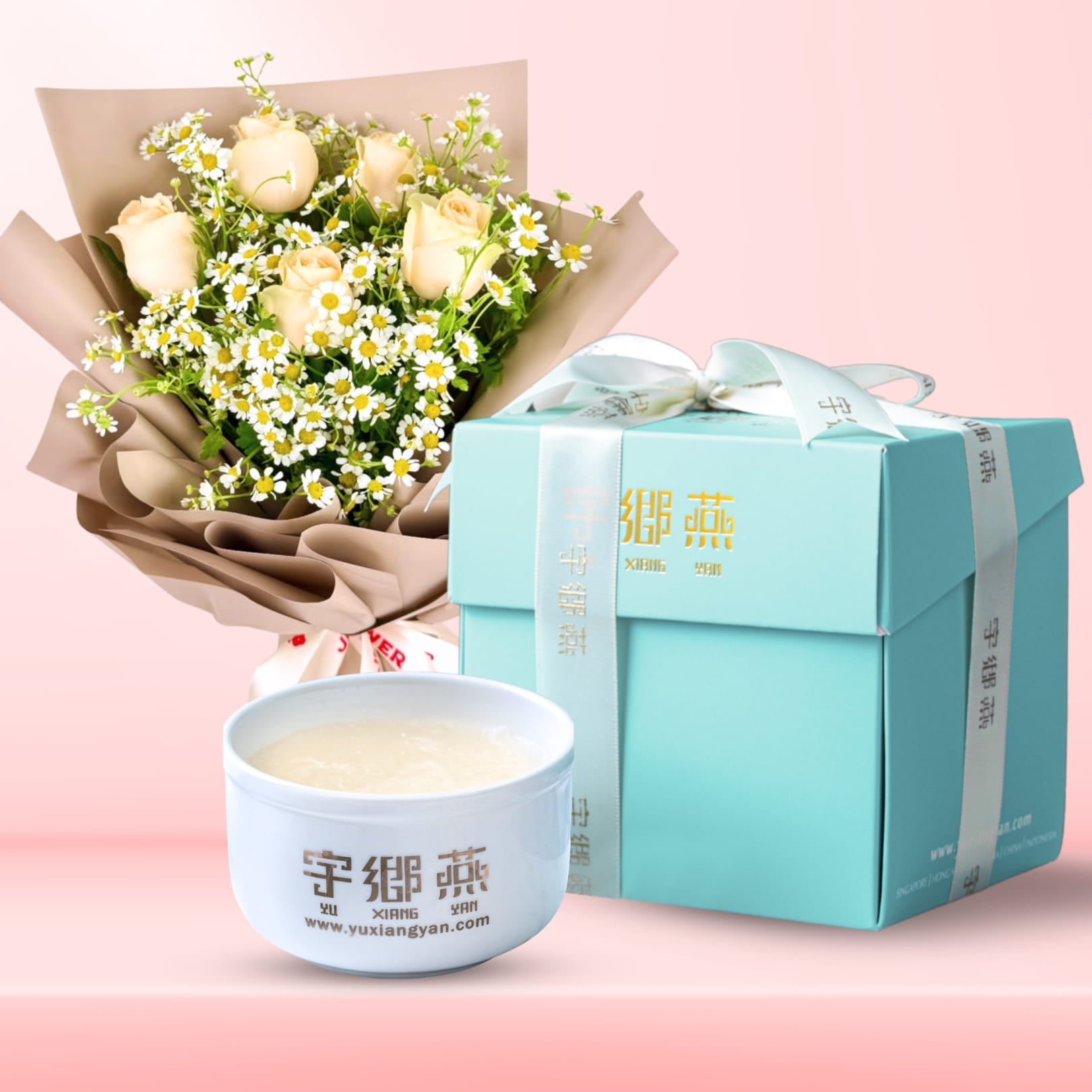 CHAMPAGNE ROSE BOUQUET + 1 BOWL CONCENTRATE BIRDNEST